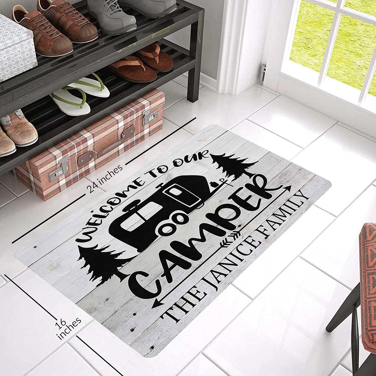 Custom Name Camping Rugs Welcome To Our Camper RV Mats Outdoor Non-Slip Colorful Outdoor Camping Mat Custom Door Mat 24x16 30x18 Inche Camper Mat For Home Kitchen Livingroom Easy Clean Made In USA