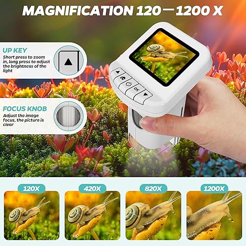Miniatura 3 de Microscopio digital recargable para niños 1200X  2 pulgadas pantalla LCD STEM juguete con tarjeta SD 32G para fotovideo, microscopio de bolsillo