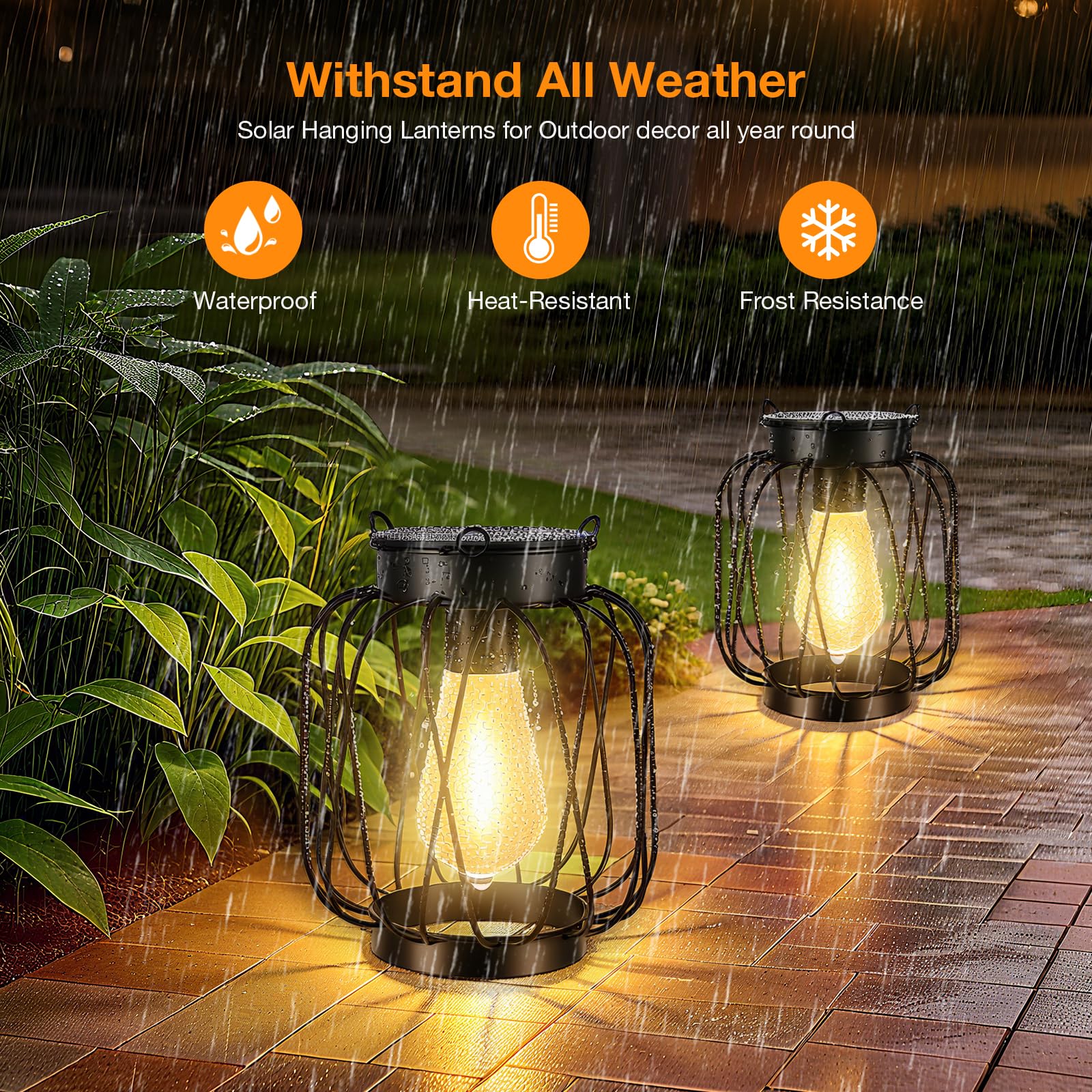 Solarlaternen für den Außenbereich, 4 Stück, Metall Solar Hängelaternen mit Haken – Outdoor-Hängelaterne Lichter wasserdicht, helle warme Laterne Dekor für den Außenbereich, Garten, Hof, Terrasse, Weg
