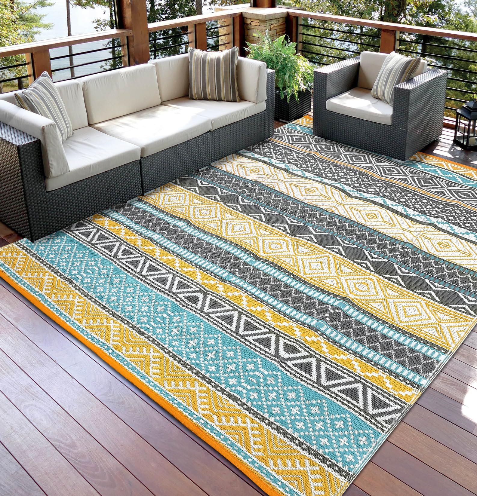 Garvee Waterproof Outdoor Rug 10x14, Reversible Plastic Straw Patio Camping Rug, Indoor Outdoor RV Mat Carpet for Deck, Camper, Porch, Balcony,