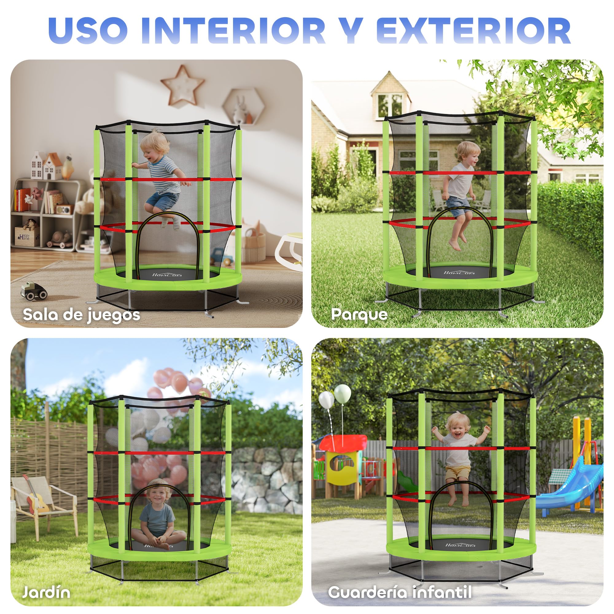 HOMCOM Cama Elástica Infantil Ø140x190 cm Trampolín para Niños de 3-6 Años con Red de Seguridad Carga 45 kg para Interior