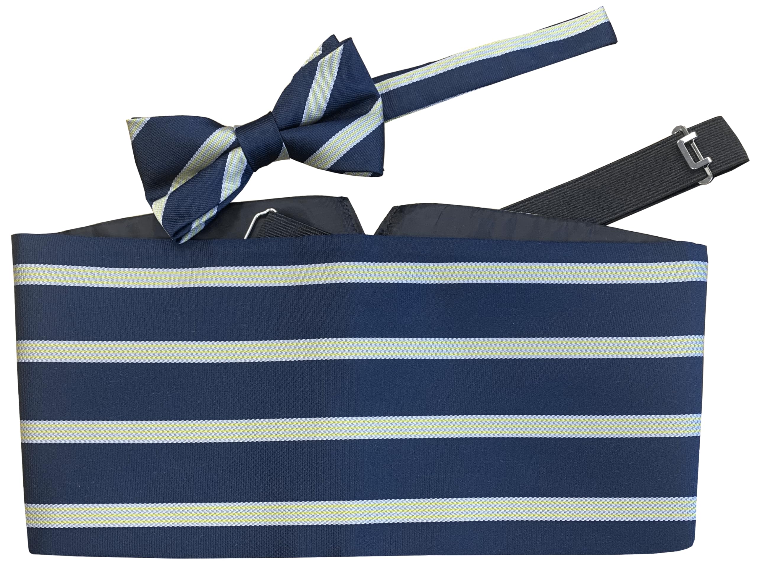 Great British Tie Club Men's Navy Blue, Yellow Army Catering Corps Regital Cummerbund Set (Includes Bow Tie & Hanky)
