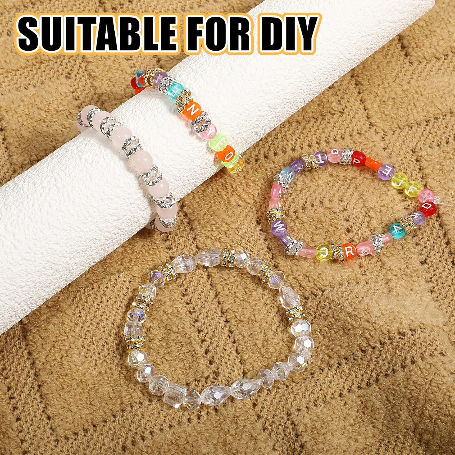 100 Pcs 12mm Silver and Gold Rondelle Spacer Beads Rhinestone Crystal for Jewelry Making, Fancy Sparkle Crystal Spacer Beads for DIY Pens Bracelet Jewelry Making - Image 4