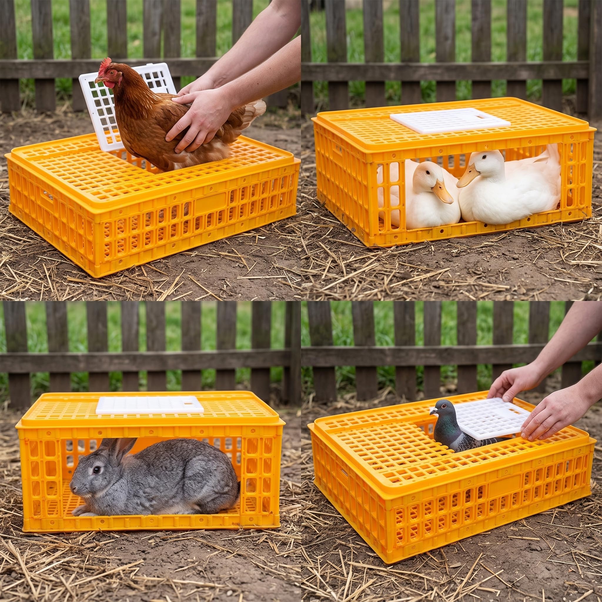 Jaula Transporte para Aves Conejos, Caja Plástico Resistente, Anti-Caída y Anti-Presión, Blanco