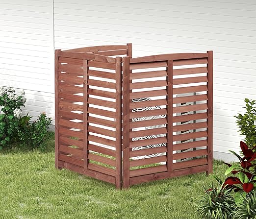 3-Panel Outdoor Air Conditioner Fence Screen, Outside Wood Privacy Fence, 32" W x 38" H