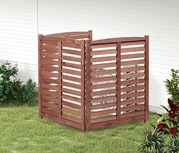 3-Panel Outdoor Air Conditioner Fence Screen, Outside Wood Privacy Fence, 32" W x 38" H