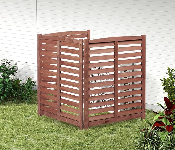3-Panel Outdoor Air Conditioner Fence Screen, Outside Wood Privacy Fence, 32" W x 38" H