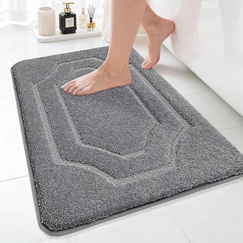 Miniatura 21 de BEQHAUSE Alfombras de baño, suaves y absorbentes, antideslizantes, lavables a máquina, alfombra de baño gruesa gris para baño, bañera y lavabo, 24 x
