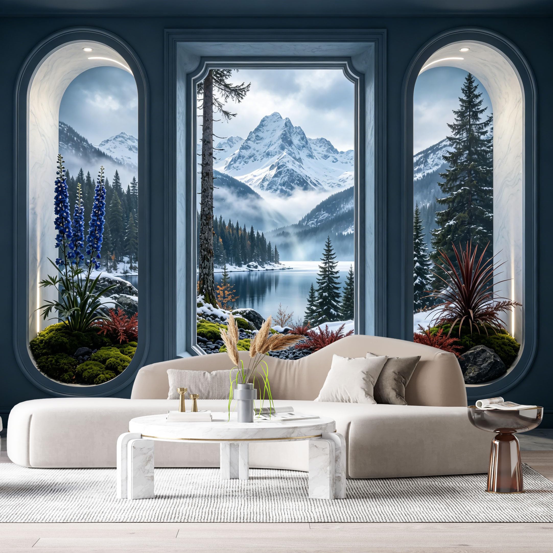 Custom Size Wall Murals Snowy Mountain Lake Landscape 3D Trompe L'Oeil Pine Forest SelfAdhesive Wall Fabric Removable Large Wallpaper for Photo Living Room