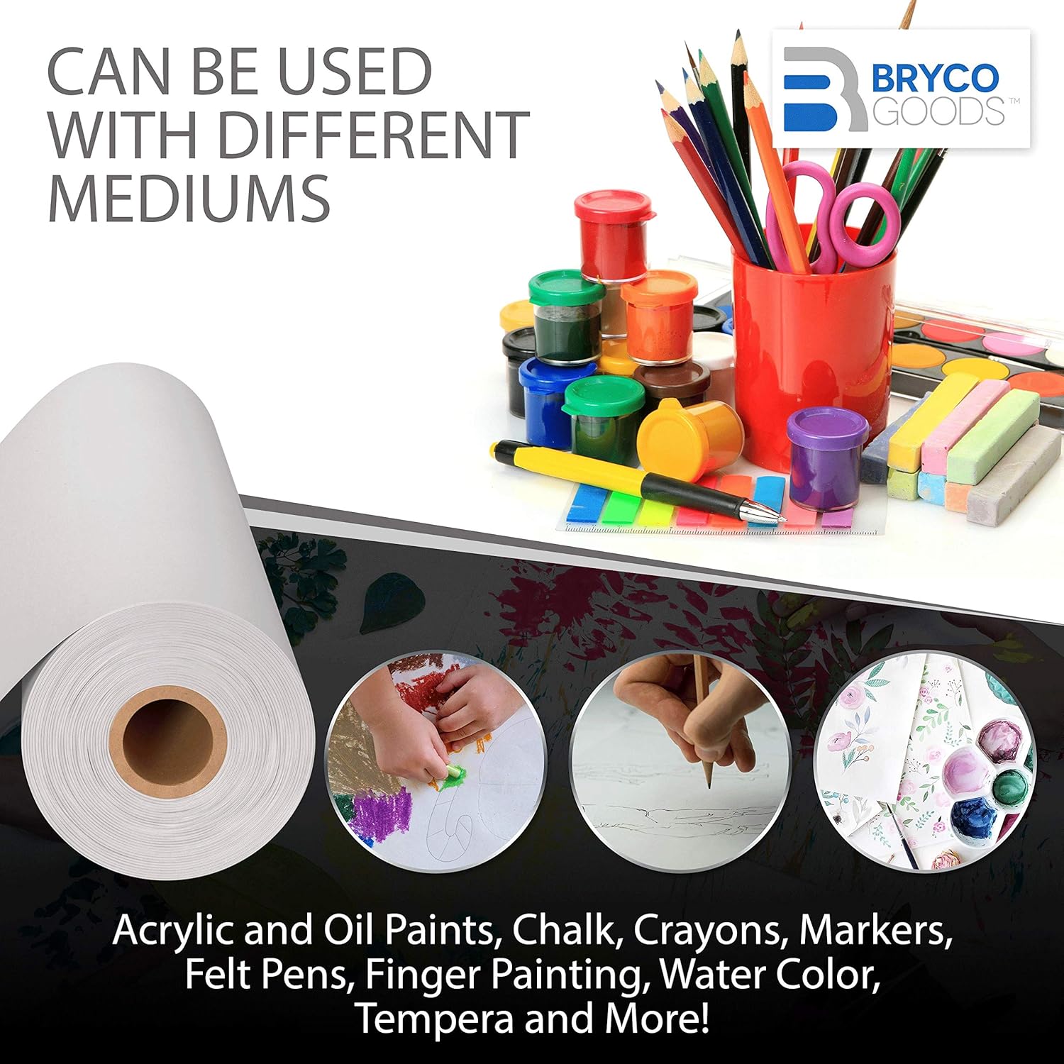 White Kraft Arts and Crafts Paper Roll - 18 inches by 100 Feet (1200 Inch) - Ideal for Paints, Wall Art, Easel Paper, Fadeless Bulletin Board Paper, Gift Wrapping Paper and Kids Crafts - Made in USA