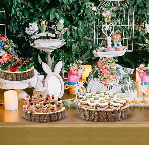 Miniatura 7 de Gift Boutique Set of 3 Cardboard Wood Look Cake Stand Holder Round Cakes Stands, 8" 10" 12" Dessert Display Cupcake Wooden Tree Slice Bark Base