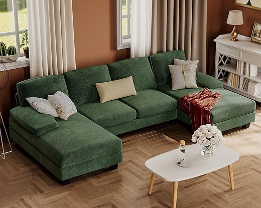 Furmax Sectional Couches for Living Room, U-Shaped Sofa Couch with Linen Fabric, 4 Seat Sofa Set with Double Chaise for...