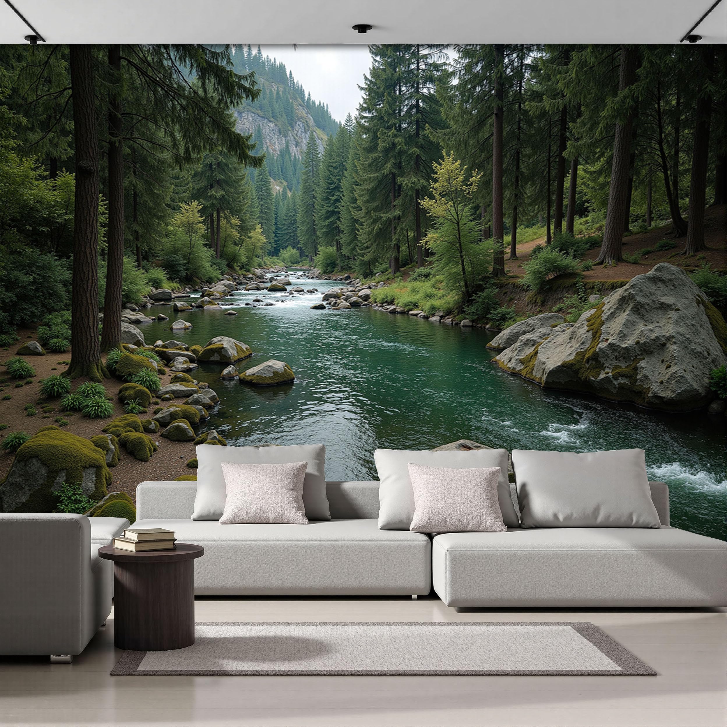Papier Peint Panoramique Paysage Fluvial de Forêt Sauvage Intissé 3D 300x210cm