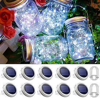 Mason Jar Solar Lights 30 LED, 10 Pack Hanging Solar Lanterns Outdoor, W...