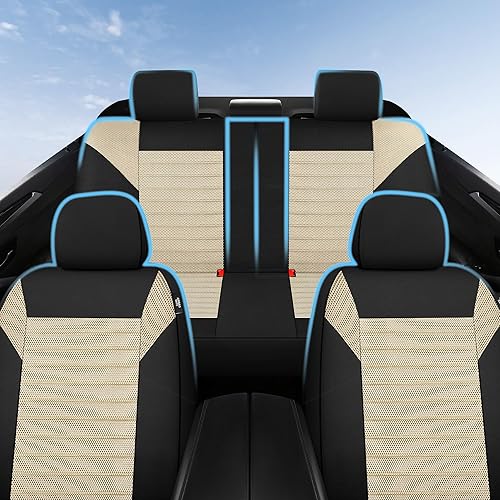 Miniatura 8 de Juego completo de fundas de asiento de automóvil, malla de aire 3D, fundas de asiento de banco dividido delanteras y traseras de tela transpirable