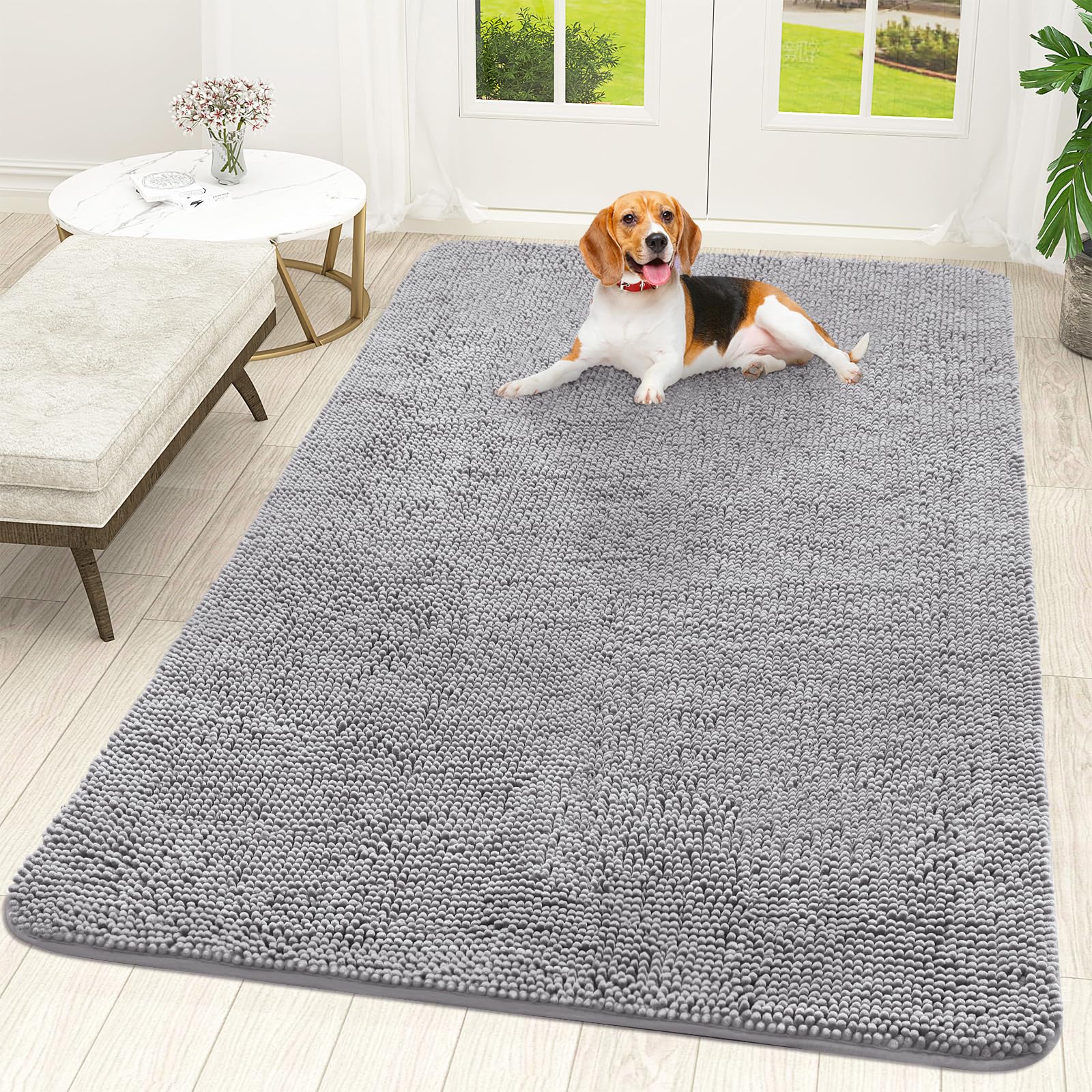 OLANLY Dog Door Mat for Muddy Paws 70x46, Super Absorbent Chenille Mud Mat