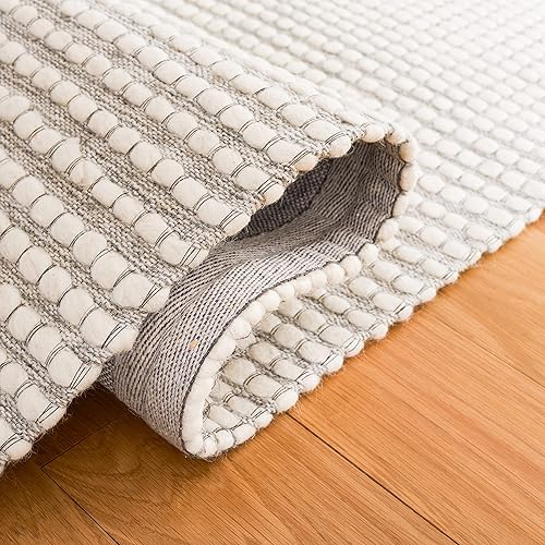 Miniatura 6 de SAFAVIEH Marbella Collection Alfombra de pasillo, 2 pies 3 pulgadas x 8 pies, marfil y gris, lana con flecos hechos a mano, ideal para zonas de alto