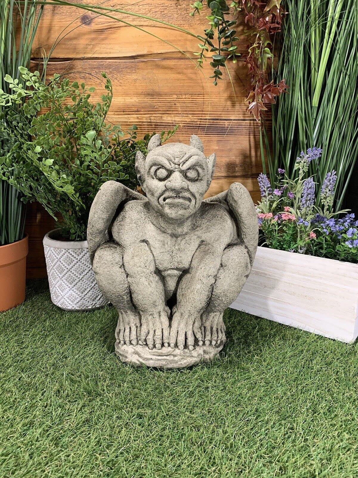 J And L Stone Ornaments Grey-Brown Stone Garden Gargoyle Goblin Devil Gremlin Winged Gothic Statue Ornament