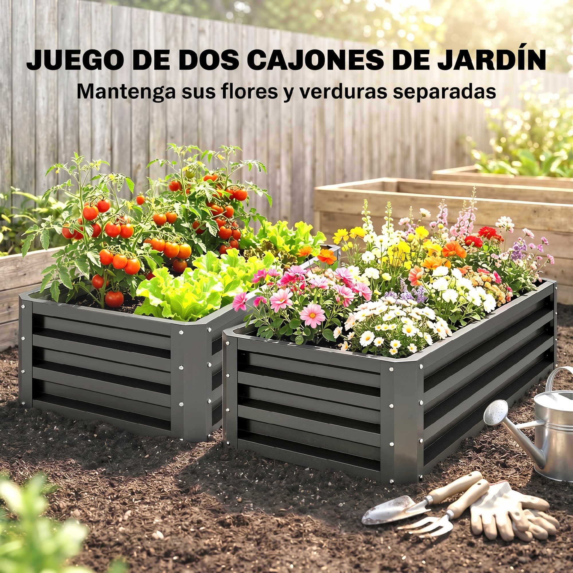 Outsunny Juego de 2 Jardineras Exterior Grandes 110x50x30 cm Gris | Acero Galvanizado, Huertos Urbanos, Maceteros Exterior Elevados, para Plantas, Flores, Resistente a la Intemperie