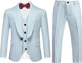 Boys Plaid 3-Piece Slim Fit Suit - Kids Tuxedo for Formal Occasions, Wedding, and Graduation Dress Outfit