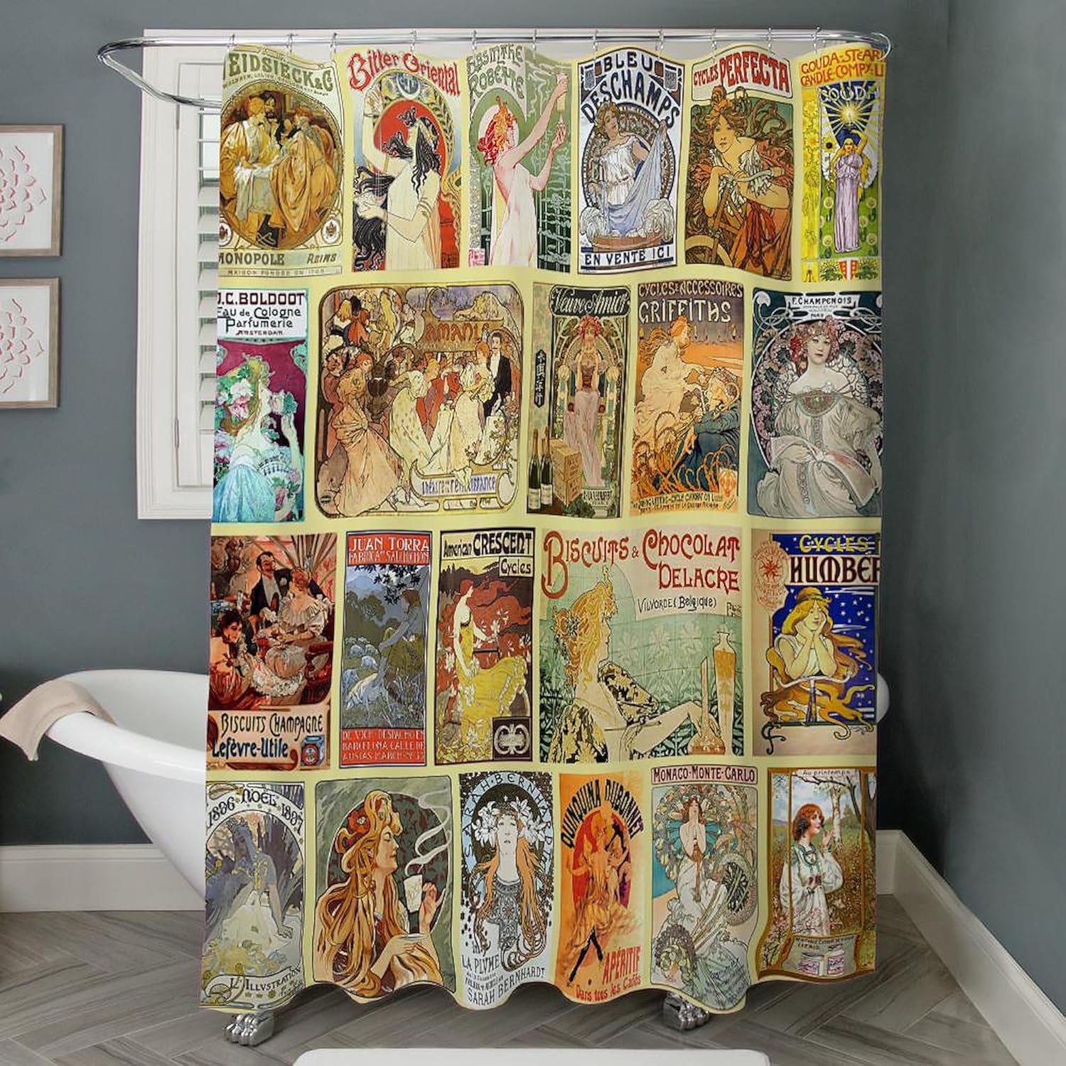 CafePress Art Nouveau Advertisements Collage Decorative Fabric Shower Curtain