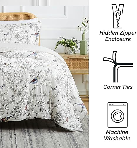 Miniatura 6 de Southshore Fine Living, Inc. Bayberry Collection - Juego de funda de edredón tamaño individual, funda de edredón floral color crema de 2 piezas con