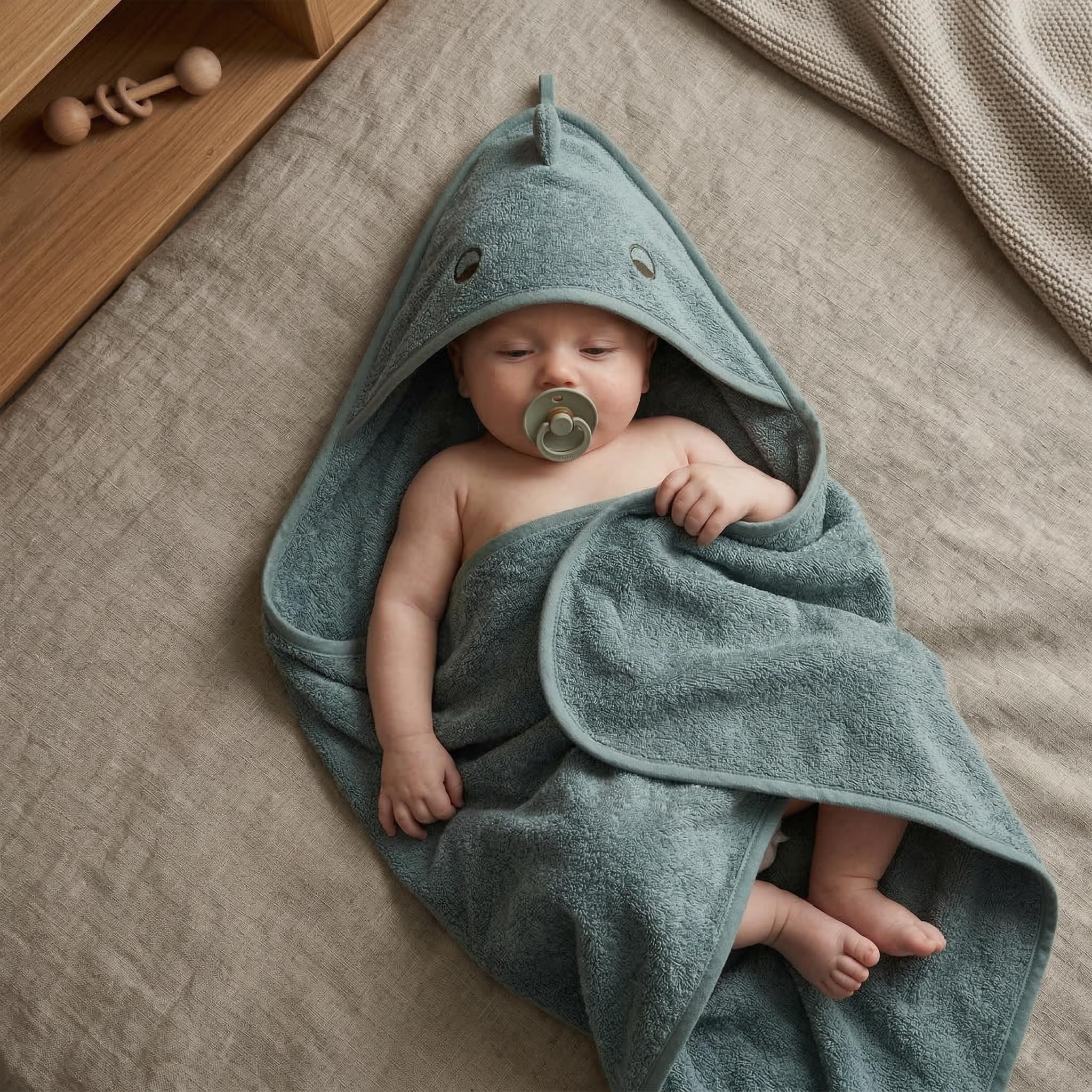Denmark - Premium Bio-Baumwolle Baby-Badetuch - Kapuzenhandtücher für Kleinkinder und Babys für Neugeborene Mädchen und Jungen - Super weich und saugfähig, 32 x 32-2er-Pack (Handtuch Dino Green
