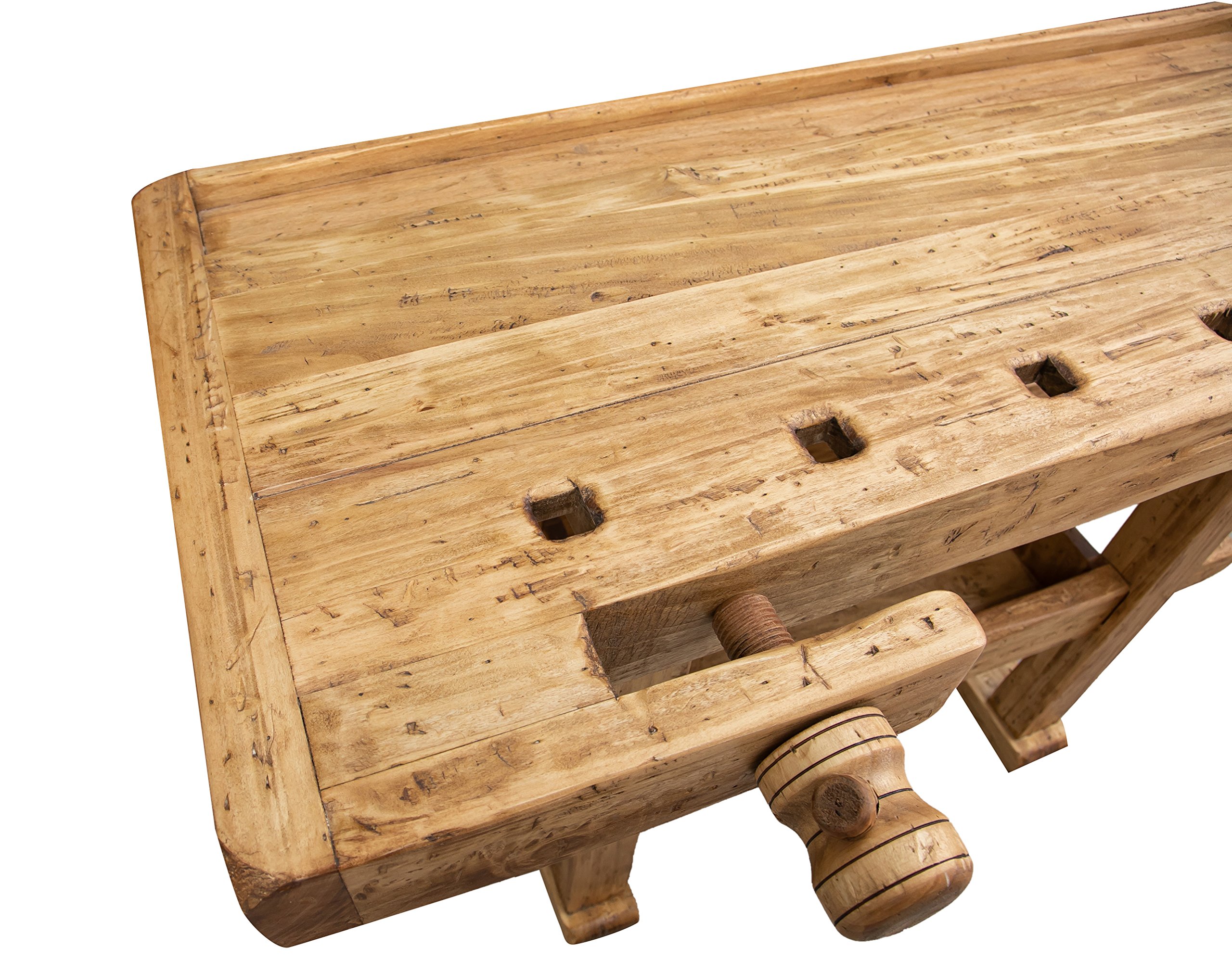 Biscottini - Mesa de trabajo Country de madera maciza de tilo, acabado natural envejecido, 126 x 69 x 90 cm, fabricada en Italia, fiel reproducción de un antiguo y original banco de Falegname