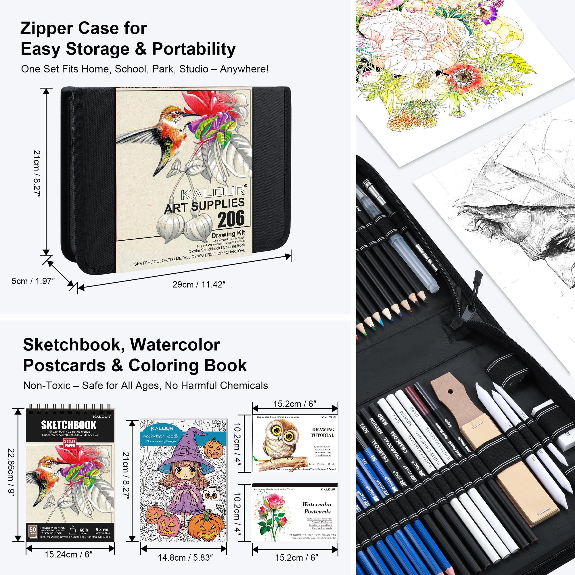 KALOUR Art Drawing Set - 206 Pieces for Beginners -4