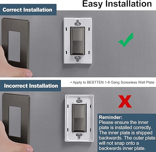 Miniatura 3 de BESTTEN - Placa de pared marrón de 6 segmentos sin tornillos, placa decorativa para interruptor, 4.69 pulgadas de alto x 11.75 pulgadas de ancho,