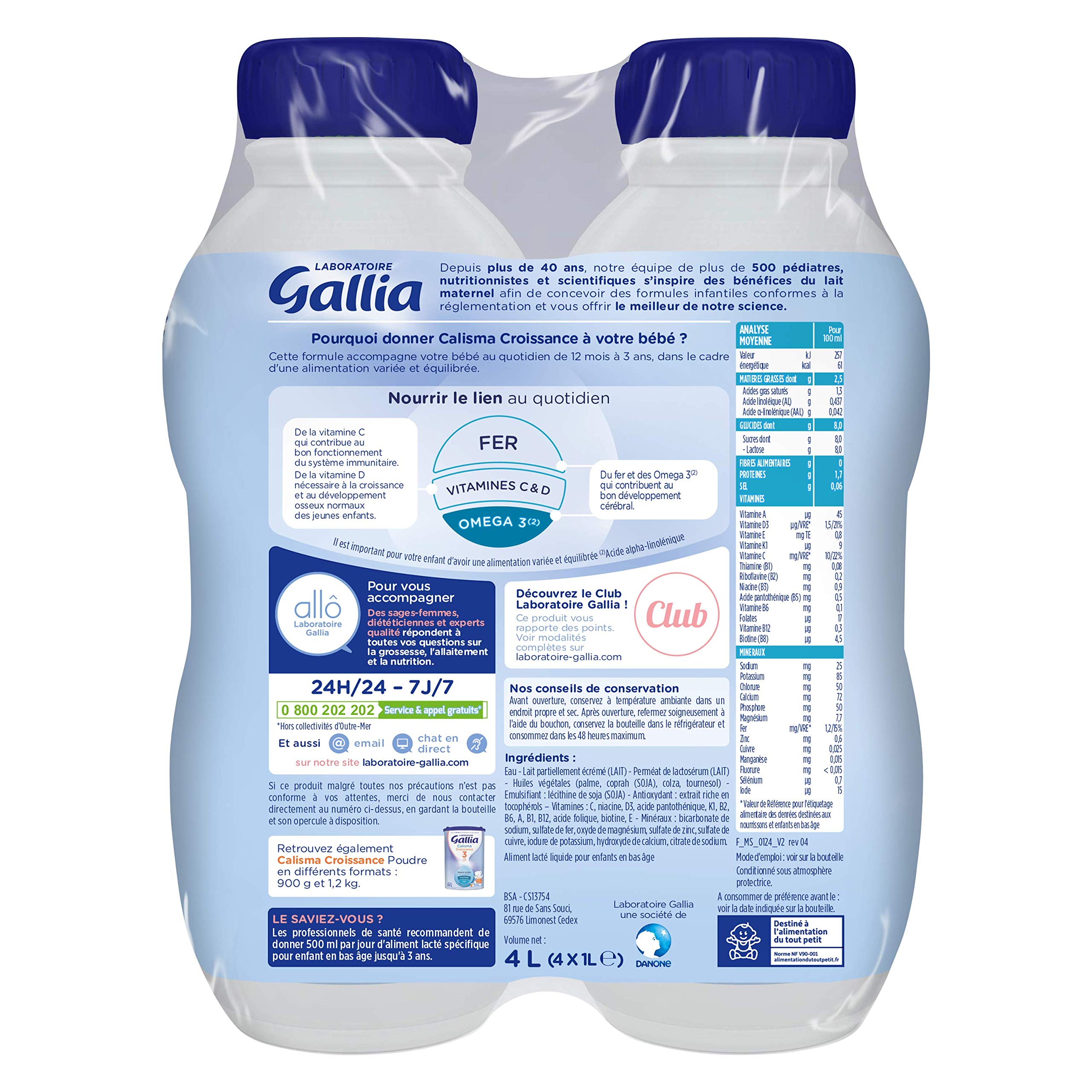 Laboratoire gallia Calisma Lait Bébé Croissance Dès 12 Mois, 4 x 1L