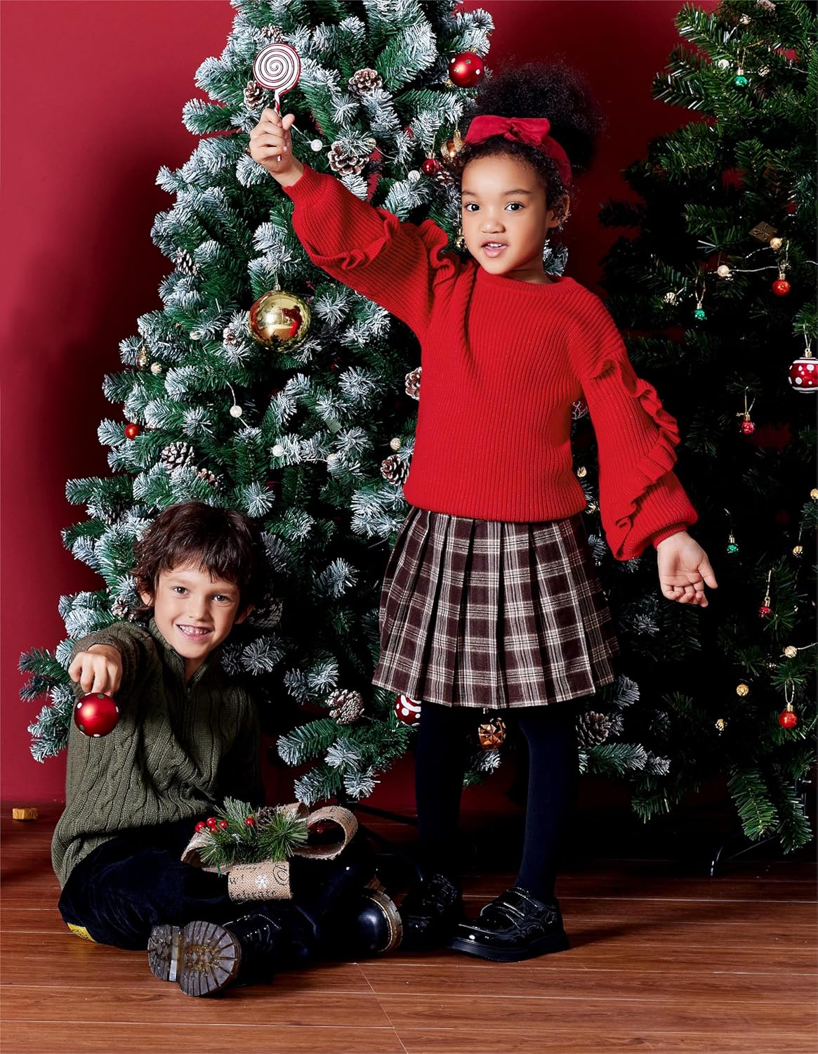 Arshiner Girls Long Lantern Sleeve Sweaters Crew Neck Knit Pullover Jumper Top - Image 7