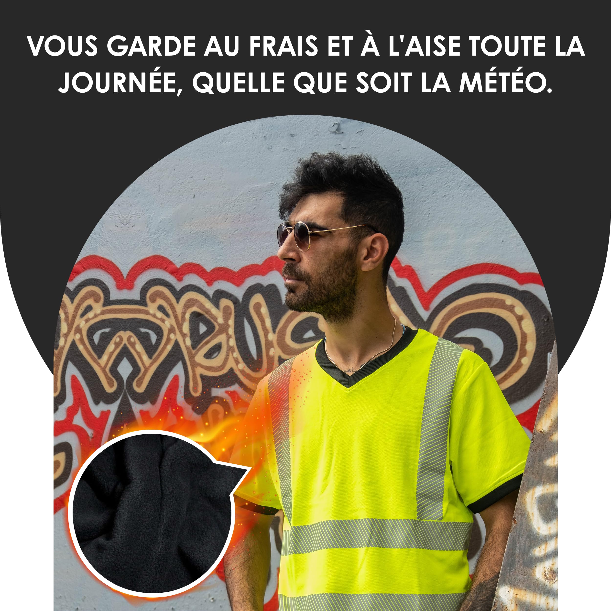 Chemise d'avertissement réfléchissante - Chemise Haute visibilité - T-Shirt de sécurité - Chemise de Travail - Chemise Haute visibilité pour Hommes - T-Shirt de Travail - Jaune/Noir - L