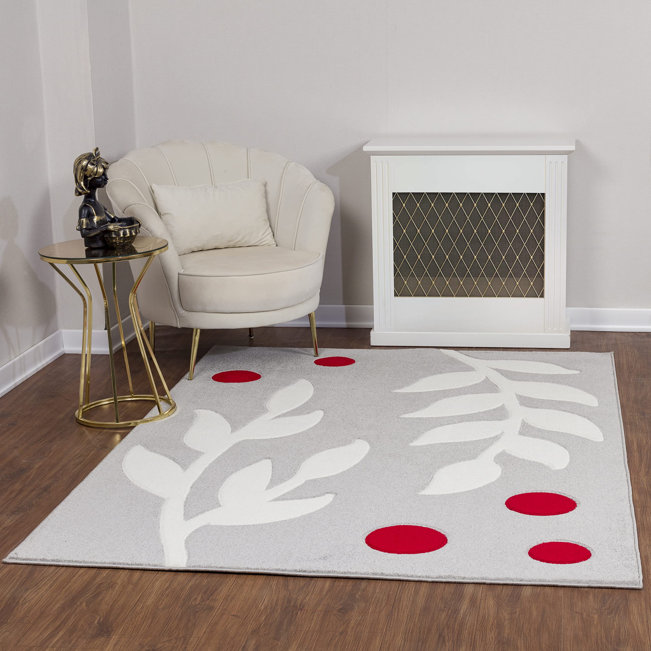 Livabliss Dijon Tapis Abstrait pour Salon, Salle à Manger, Salon, Cuisine, Chambre à Coucher - Tapis Moderne à Poils Moyens - Doux et Luxueux - Facile d'entretien - Gris Rouge et Blanc - 120 x 170 cm