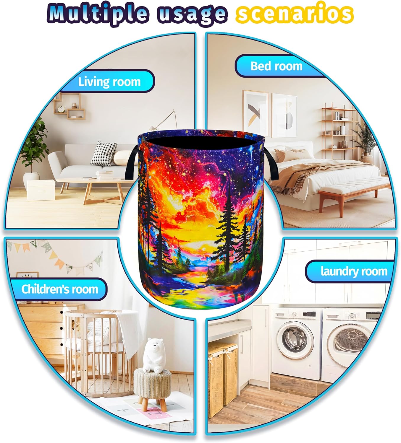 Galaxy Aurora Forest Print Laundry Basket Foldable Clothes Hamper 18.9X16.5