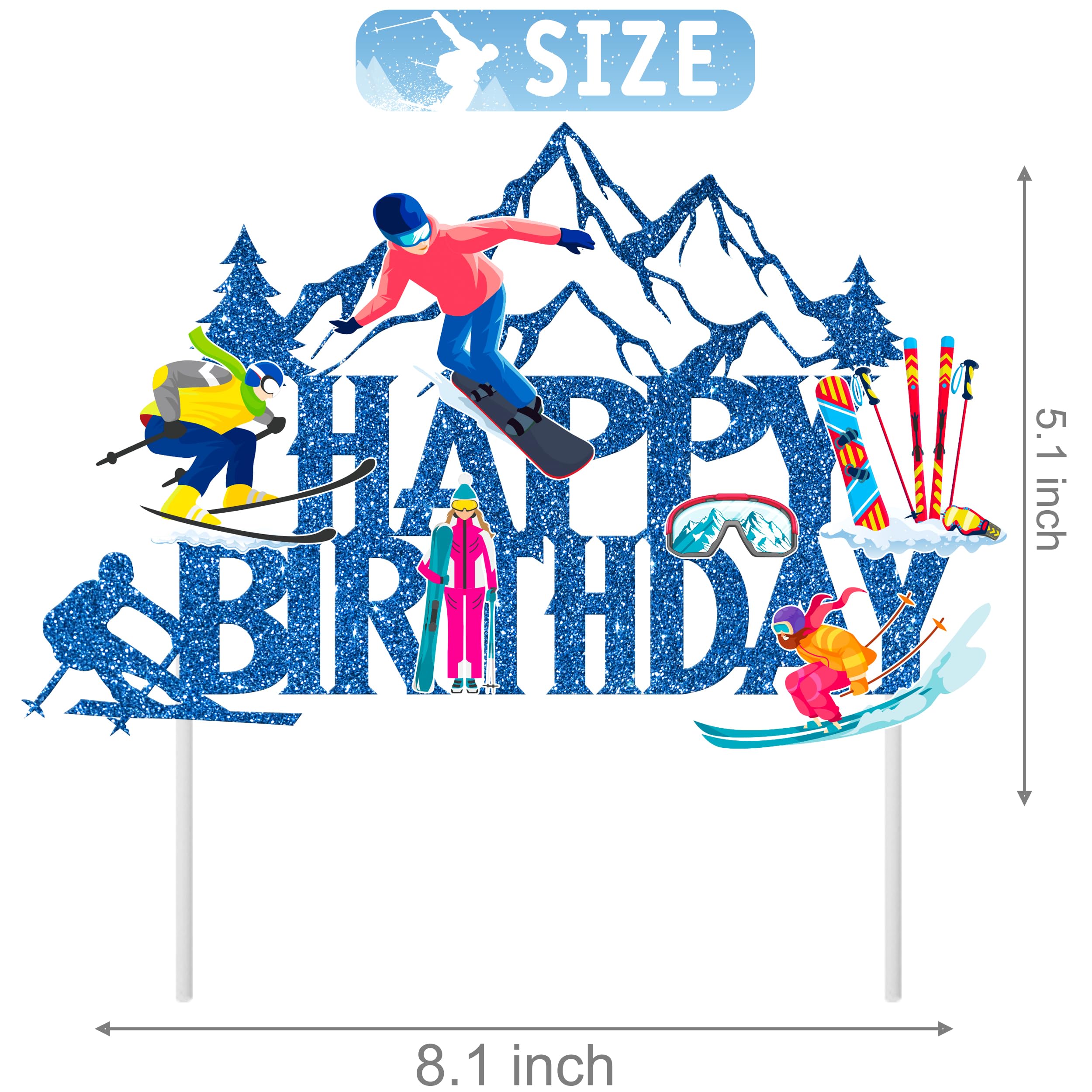 Kreat4joy Skiing Birthday Decorations, Winter Sports Decorations Snowboard Skiing Happy Birthday Cupcake Cake Toppers Banner For Ski Enthusiast Party Decoration