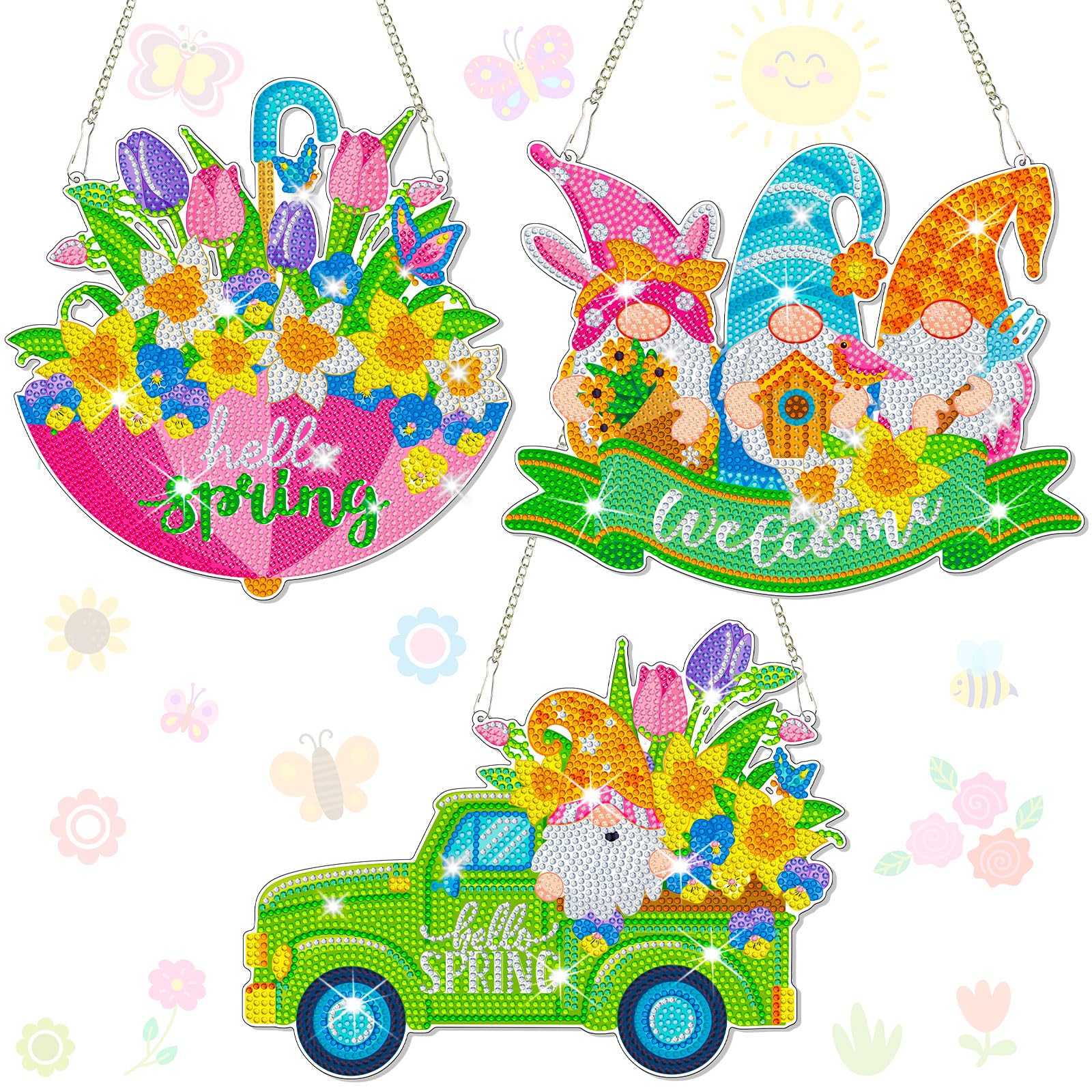 Snapklik.com : 3 Pcs Spring Diamond Painting Hanging Sign Spring Door ...