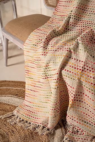 Miniatura 5 de THE ART BOX - Manta de algodón tejida a mano multicolor, manta turca, manta de algodón puro hecha a mano, manta de sofá, manta ligera de verano,