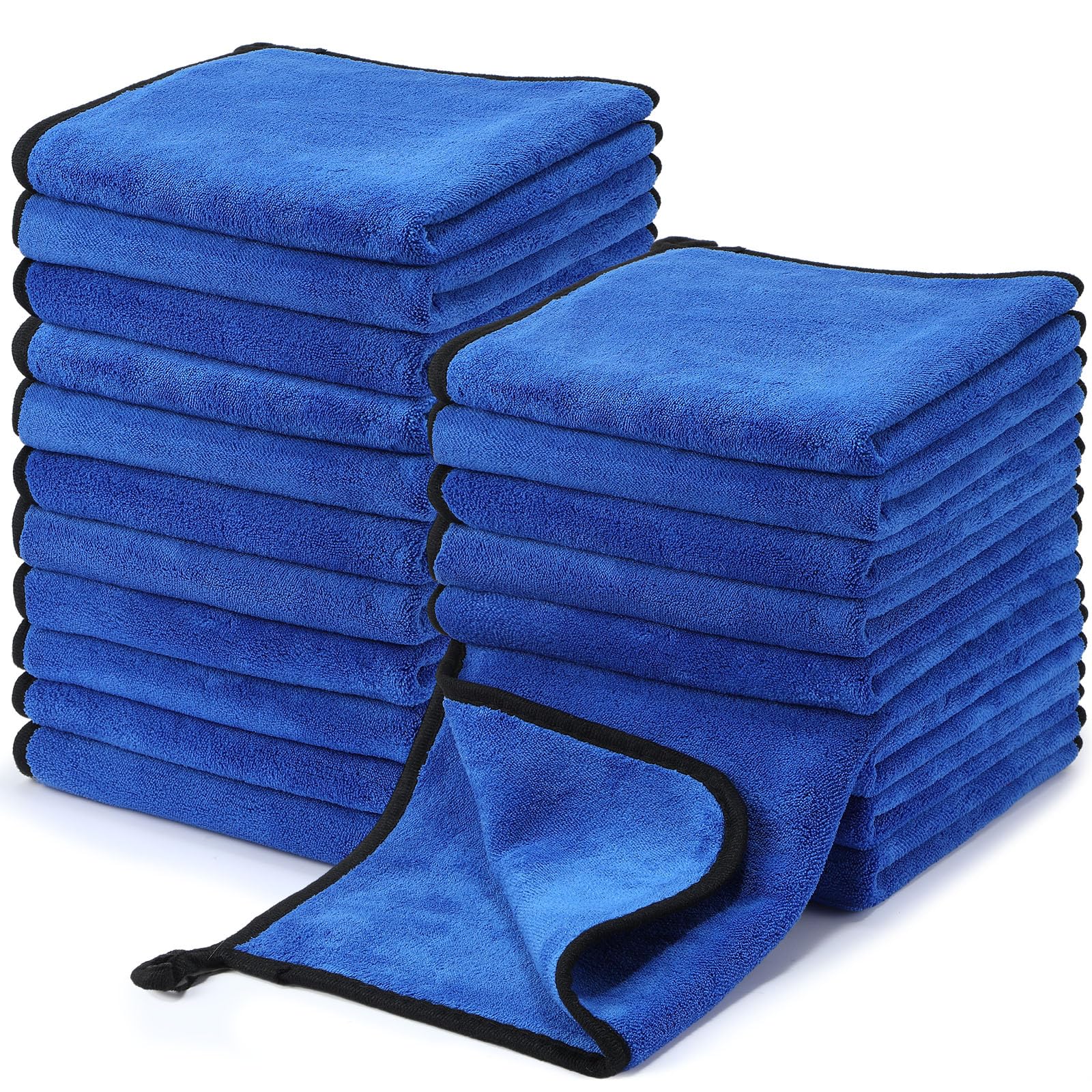 Nuenen Mikrofaser-Reinigungstücher für das Auto, 800 g/m², dickes Plüsch-Reinigungstuch, saugfähige Handtücher, Lappen für Auto, Haushalt, Küche, Fenster, 20 Stück (blau)