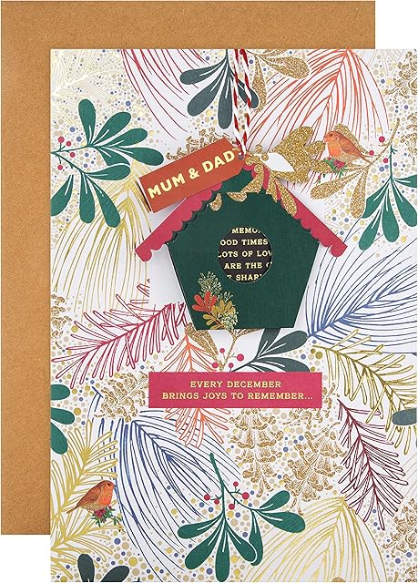 Hallmark Christmas Card for Mum and Dad - Contemporary Design with Hanging Attachment and Hidden Message