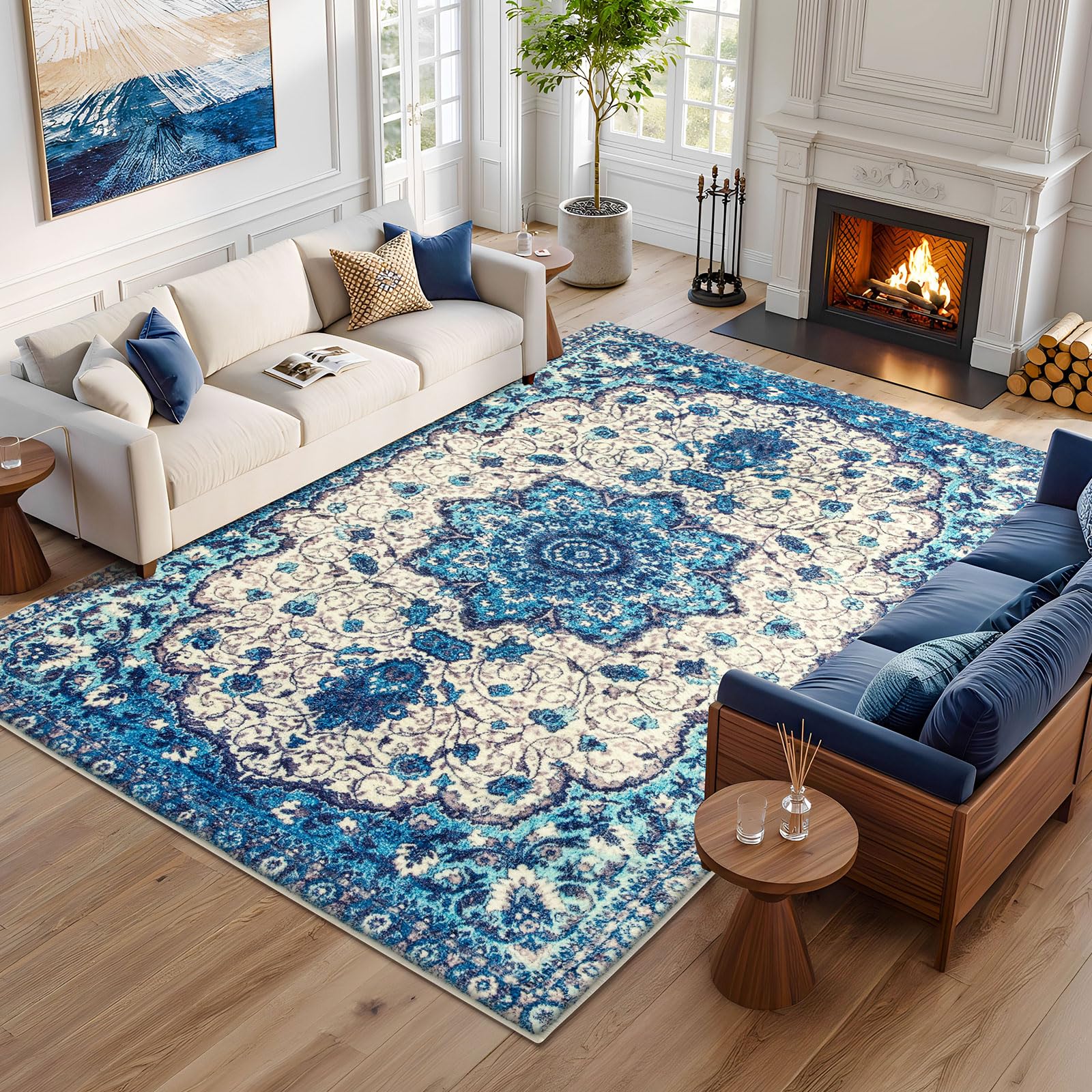 Tappeto Salotto Pelo Corto Moderno Morbido Tappeto Camera da Letto Soggiorno Antiscivolo Grande Tappeti Salotto (Blu,160 x 200cm)