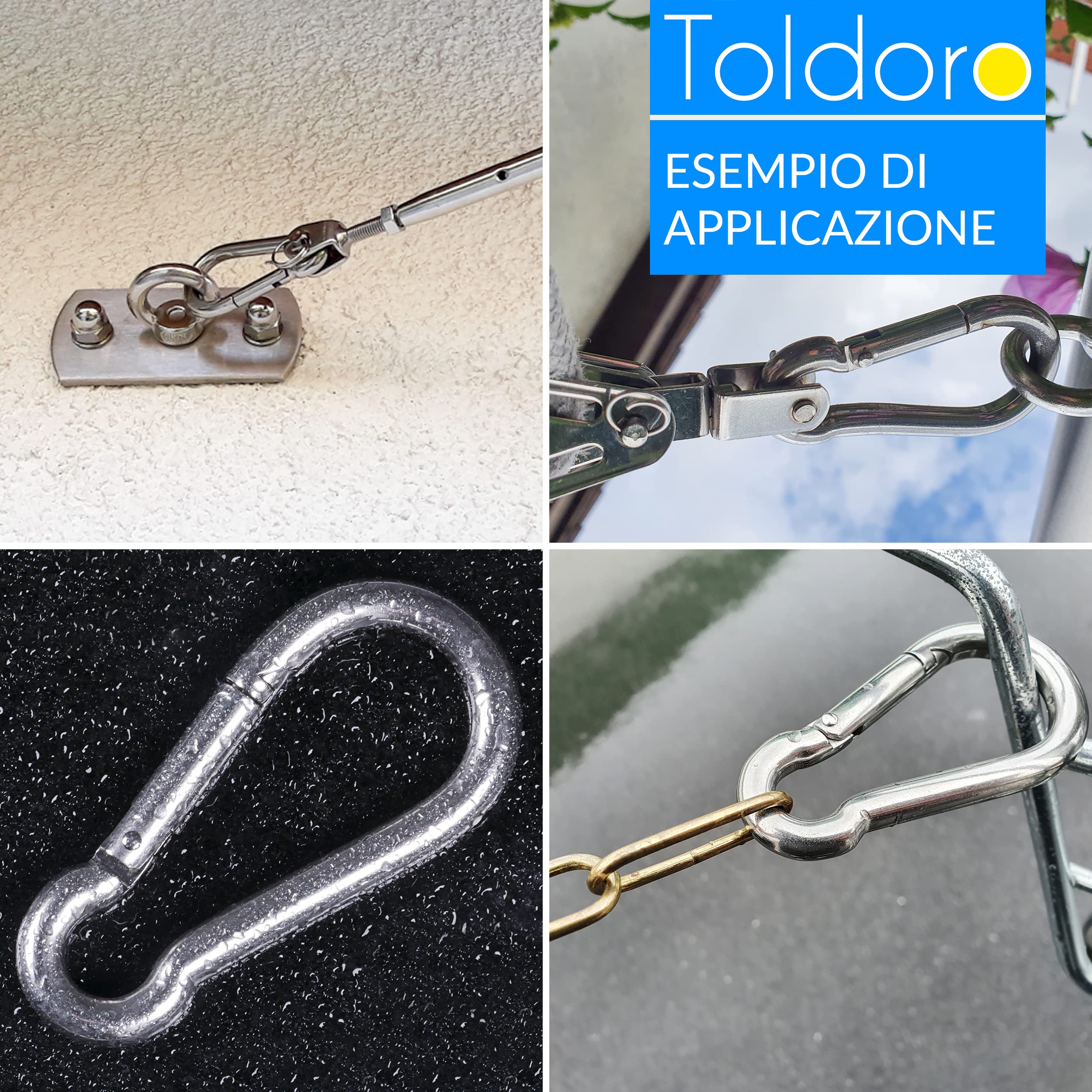 Toldoro® 5x Moschettone acciaio inox 8x80mm / Moschettone multifunzione per altalena, campeggio o slackline/Carabiner/Set di moschettoni grande