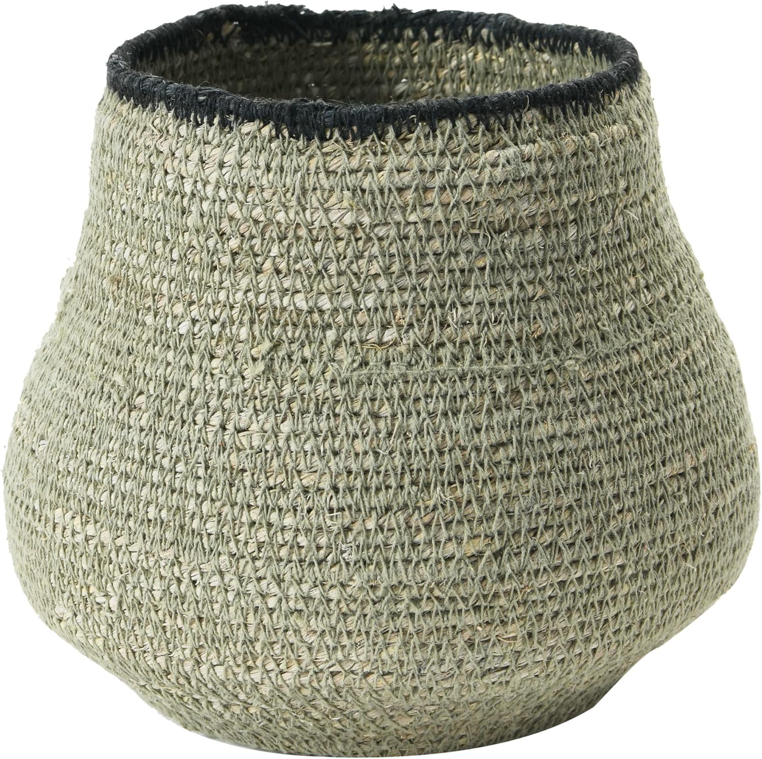 Hand-Woven Round Seagrass Storage Basket, Grey and Black