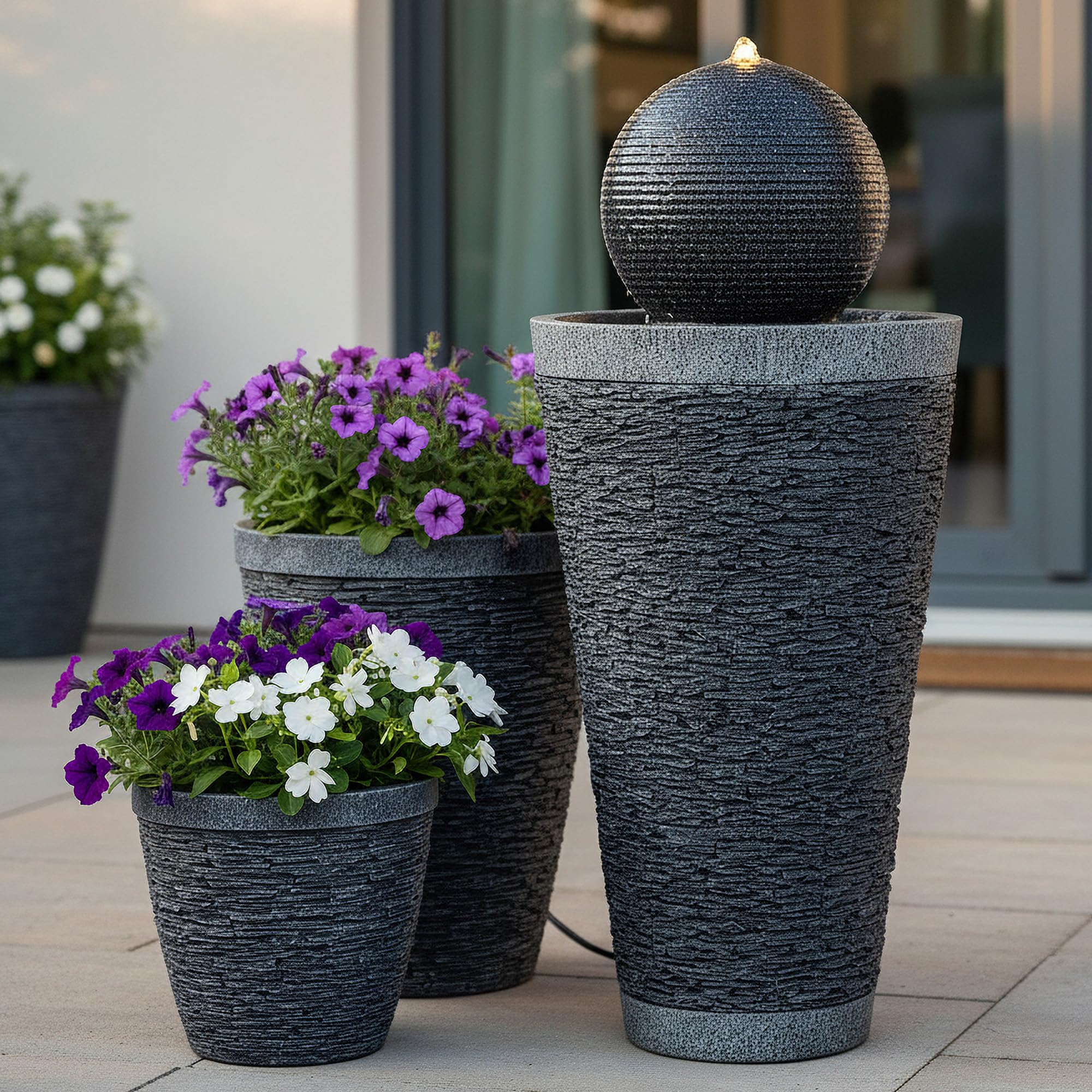 Arnusa Bac à fleurs, en pierre artificielle, aspect ardoise, résistant aux intempéries et aux UV, pour jardin, terrasse et balcon (BK-FP-02)
