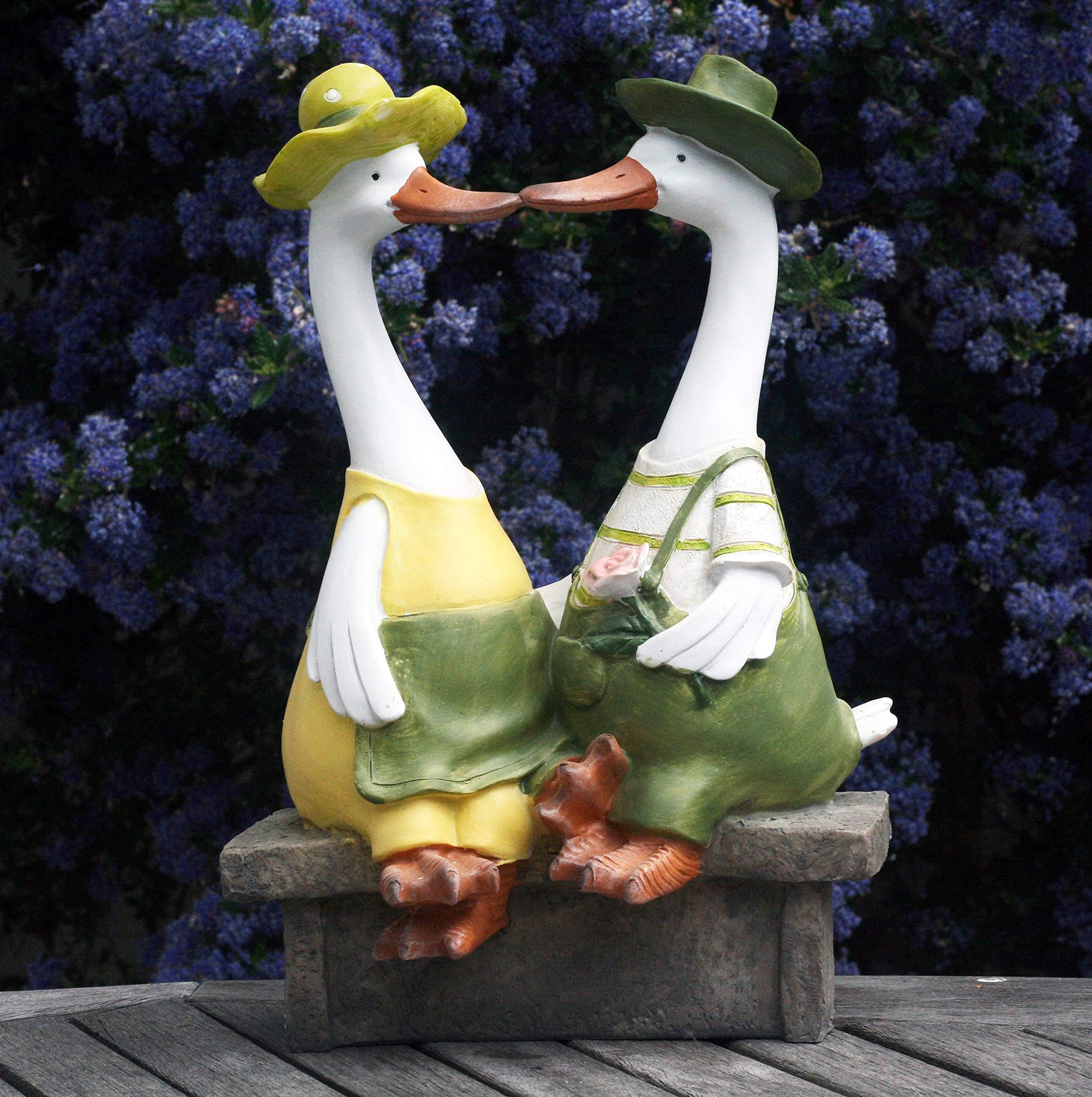 Darcy and Derek Duck On A Bench 30cm Tall Garden Ornament