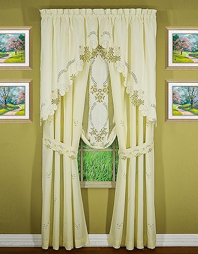 Vista 129 de Today's Curtain Verona - Persiana bordada inversa, 63 pulgadas, color crudo/antiguo
