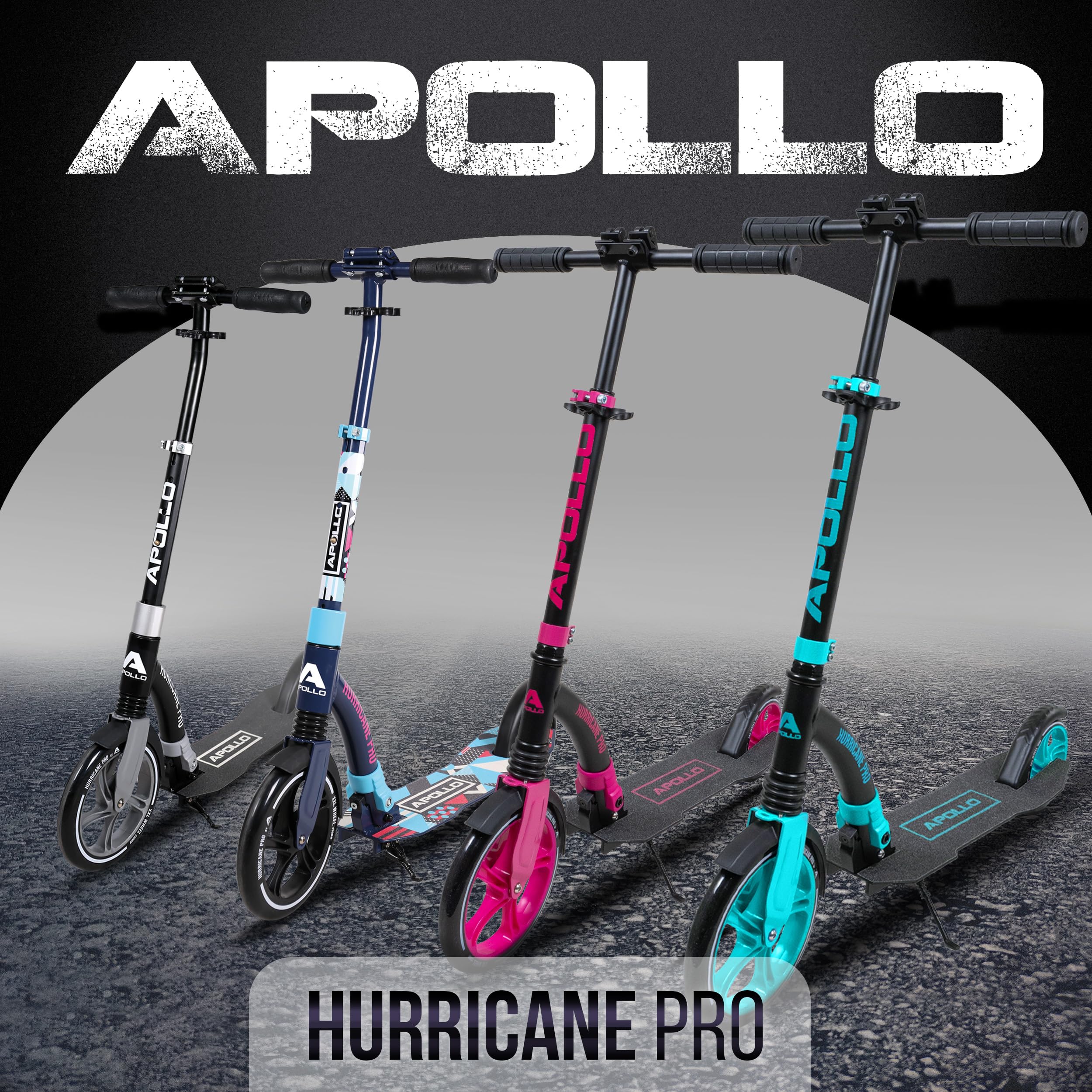 Apollo 230mm Giant XXL Wheel City-Scooter - Hurricane | Trottinette Freestyle Adulte avec Suspension | Trottinette Adulte Pliable et Réglable en Hauteur | Trottinette Adulte & Enfant à Partir de 7 ans