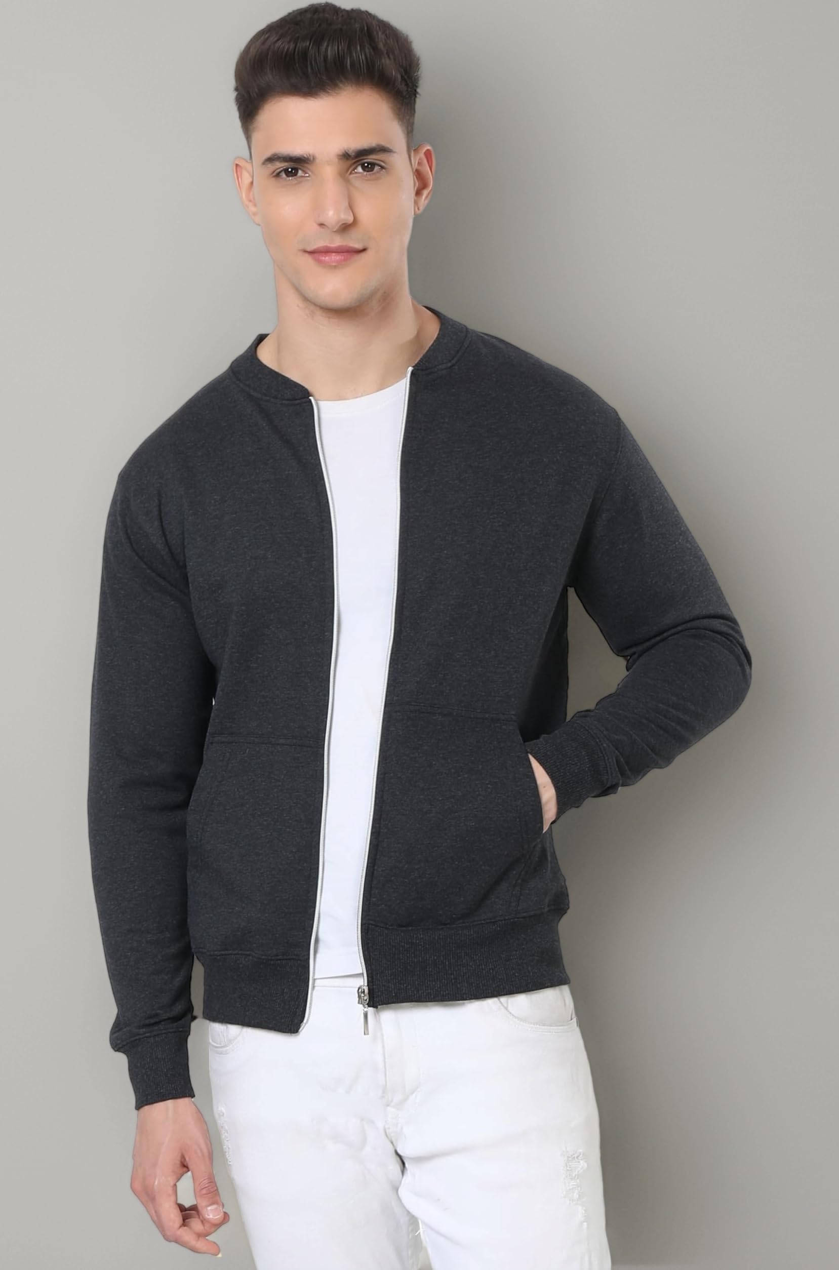 AWG ALL WEATHER GEAR Cotton Blend Men's Solid Regular Jacket (Ss20-Awg-Var-Jkt-Ch-Xl_Charcoal Grey_Xl)