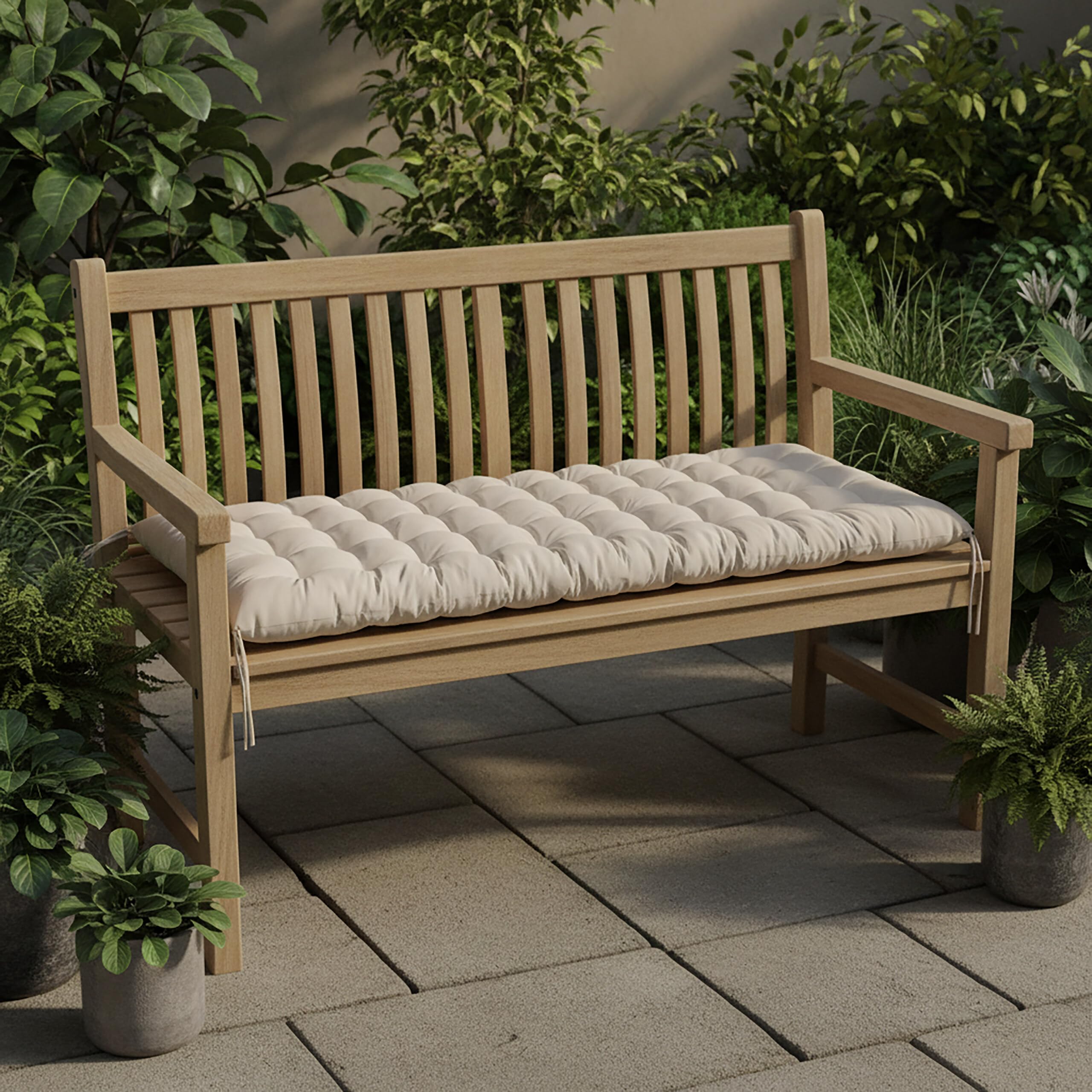 Relaxdays Cuscino Imbottito Trapuntato per Panca e Pallet, 180x70 cm, con Lacci, da Esterno, Beige