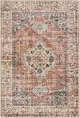 Lahome Oriental Door Mat Indoor Entrance, 2x3 Washable Indoor Rugs for Entryway Soft Small Kitchen Rugs Non Slip Ultra-Thin, Vintage Door Mat Carpet for Bedroom Bathroom, Peach/Orange